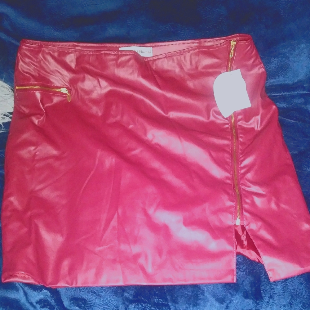 Red/Rhubard Faux Leather Mini Skirt